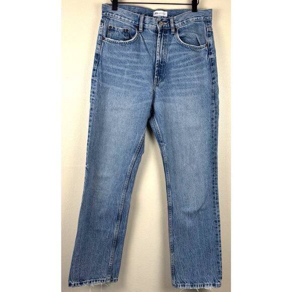 Zara Denim - Zara Women's High Waisted Straight Leg Jeans Size 8 Medium Wash